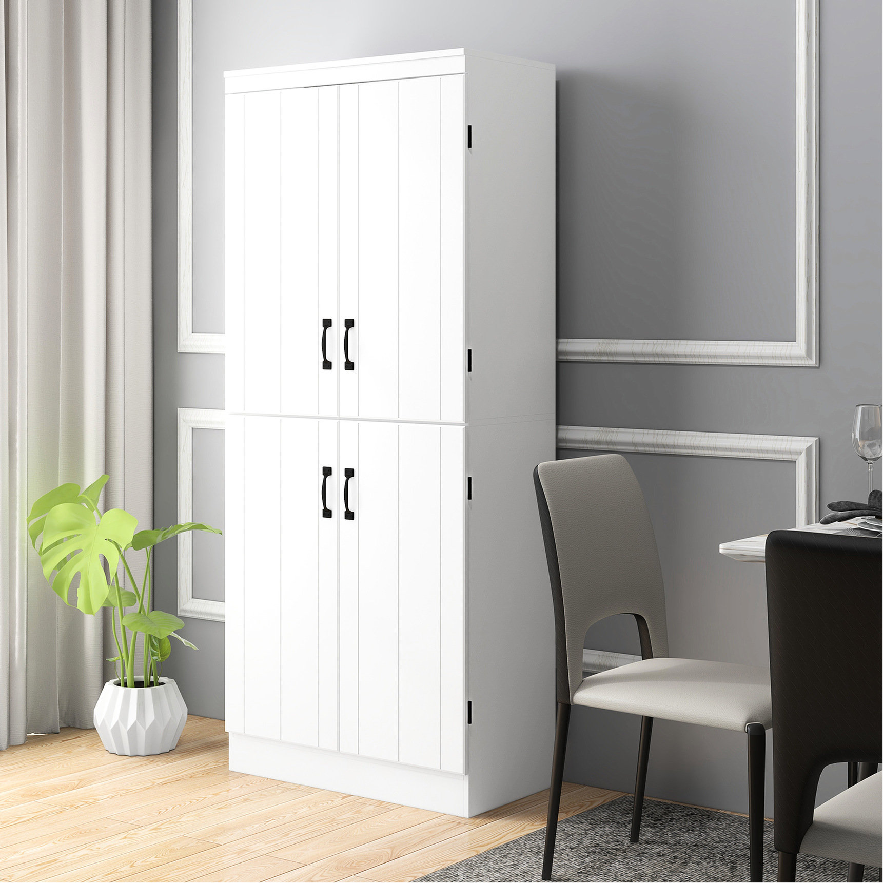 Latitude Run® Kitchen Pantry Cabinet, 6 Shelving With 2 Adjustable, 4